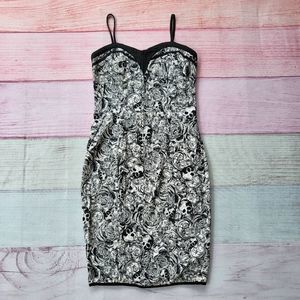 Living Dead Souls Black White Sweetheart Skull Pinup Bodycon Mini Dress Large